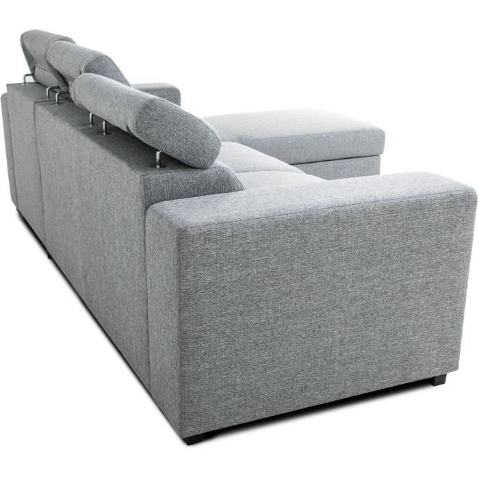 Sofá cama esquinero reversible con almacenamiento - 4 personas - VICOMTE - Tela gris - 237 x 76/88 x 167 cm