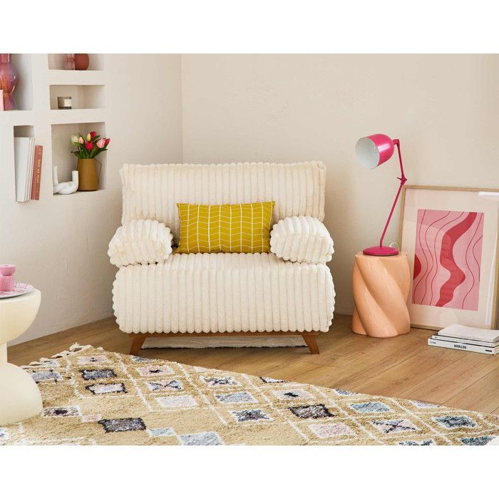 Cristal - poltrona - trasformabile con contenitore - in pelliccia sintetica a coste - Beige