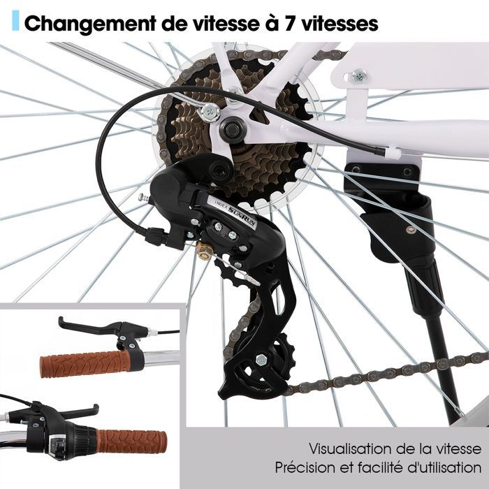 HILAND 26 pouces Vélo de Ville  - 7 Vitesses, Freins Double Sécurité, Cadre Bas, Garde-Boue et Porte-Bagages, Violet