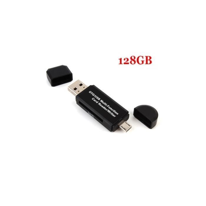 Lecteur de carte OTG - GAAK - MicroSD USB - 128 Go - SD/TF/MicroSD - Noir