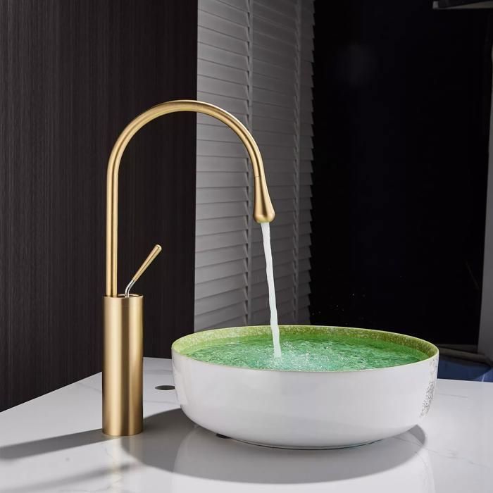 Rubinetto da bagno in oro spazzolato - Miscelatore per lavabo - Rubinetto miscelatore per lavabo in acciaio inox 304, design moderno per rubinetto da bagno