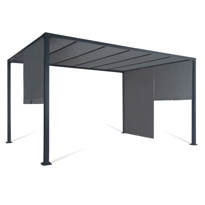 IDMARKET Pergola coulissante 2 pans 3x4 M belvédère de jardin toile gris anthracite