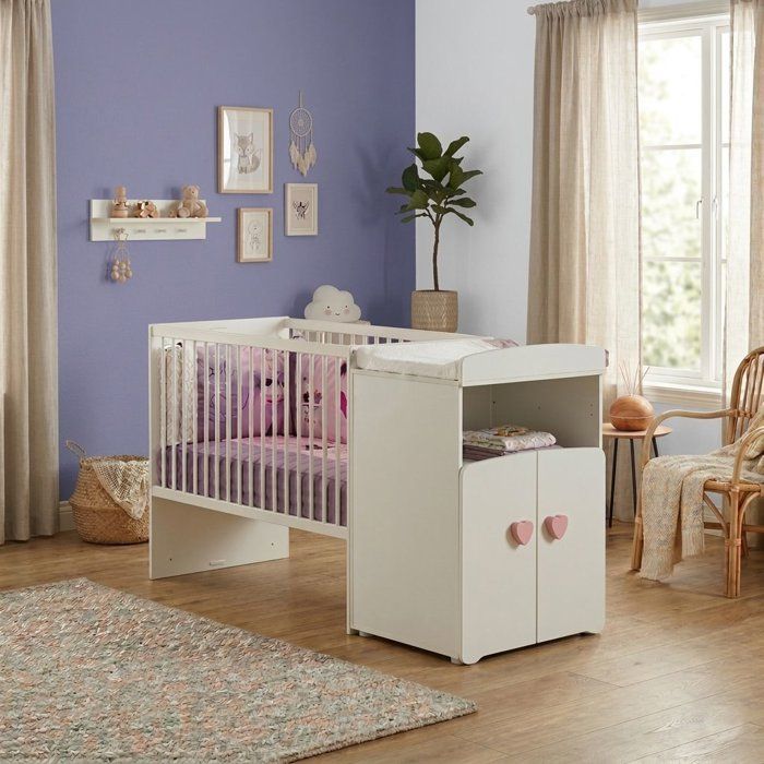 Convertible cot - BABY PRICE - Basic - White - Pink heart button - 60 x 120 cm