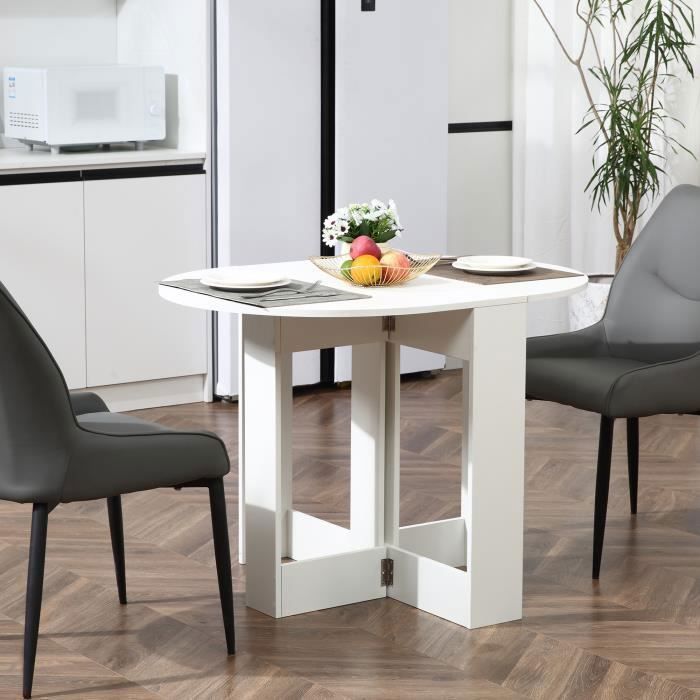 Mesa de cocina/comedor plegable HOMCOM - Ovalada extensible - Tablero de partículas blanco