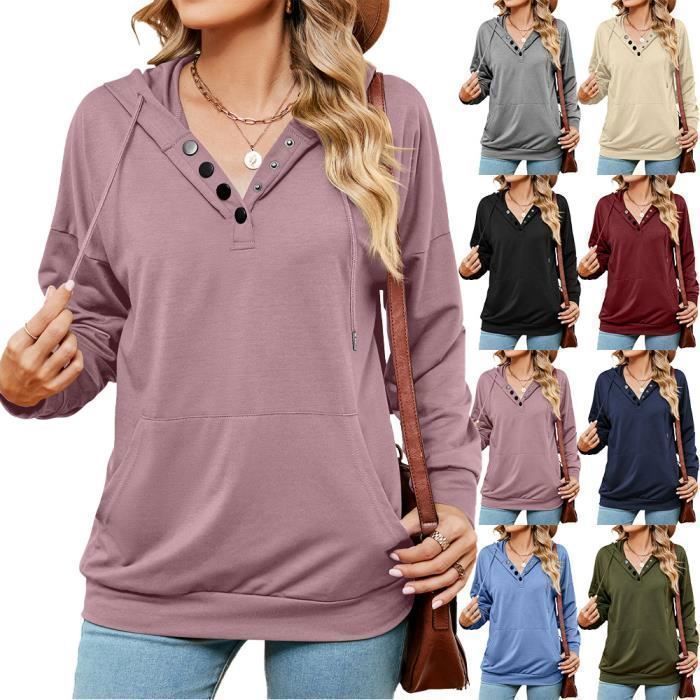Pull Femme À Capuche Manches Longues Casual Pullover Couleur Unie Confortable Pour Printemps Et Automne - Taille EU - Abricot
