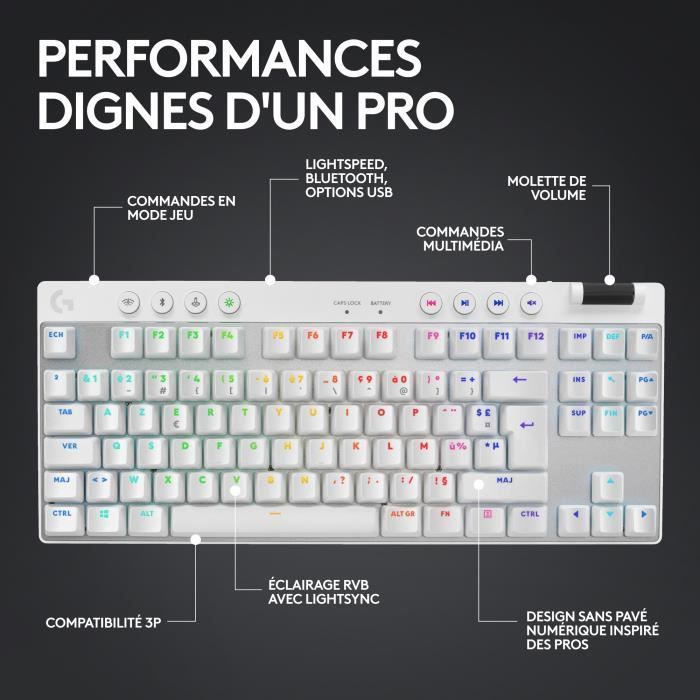 Gamingtoetsenbord - Draadloos - Logitech G - Pro X TKL Lightspeed - AZERTY - Mechanisch - Verlicht - Wit