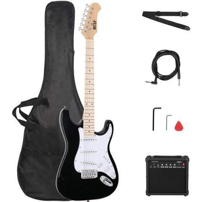 FCH Black and White Electric Bass Pack - Kit completo per chitarra elettrica con amplificatore da 20W