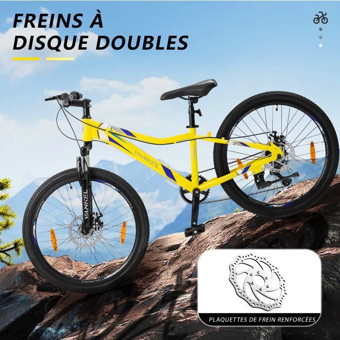 VANKEL 24-inch Children's Bike – 6-Speed Mountain Bike for Boys/Girls Ages 8-12 – Disc Brakes – Sport Yellow