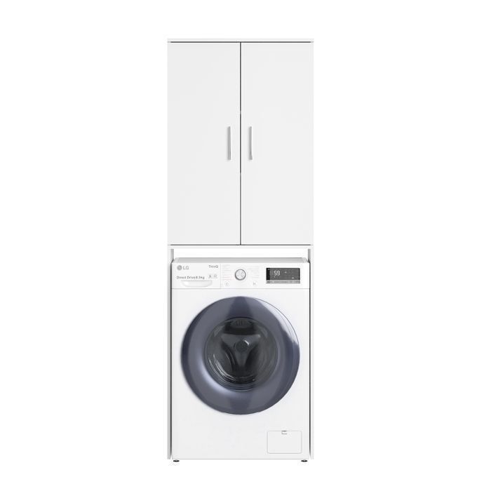 Mueble para lavadora - 65x30x187 cm - Mueble para lavadora - Mueble de almacenamiento para baño/lavadero - Blanco