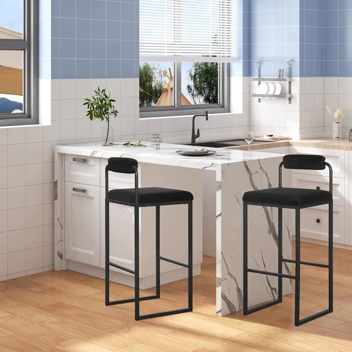 WOLTU 2 Banquetas de Bar em Veludo e Metal, Cadeiras Altas para Bar, Design Moderno, Altura do Assento 75cm, Pretas BH343sz-2