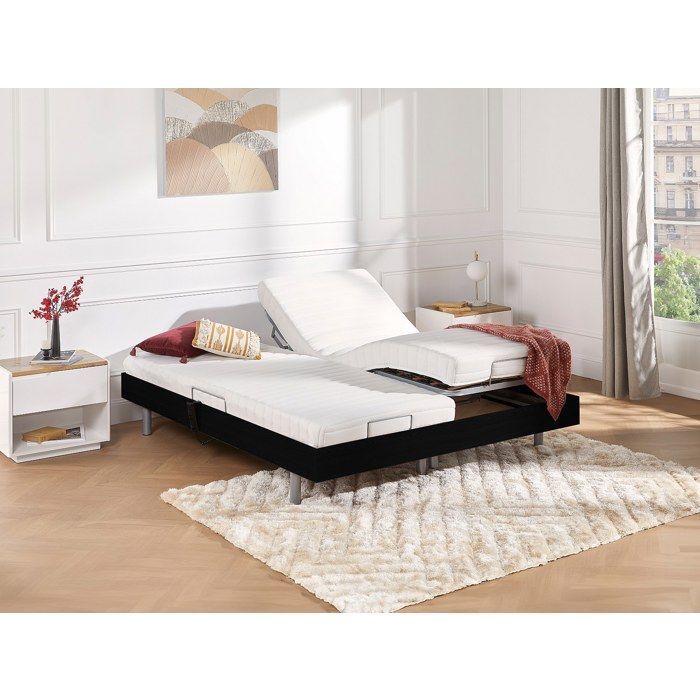 Cama de relajación eléctrica YSMÉE CASSIOPEE III con base de muelles y colchón de látex - 2 x 90 x 200 cm - Negra