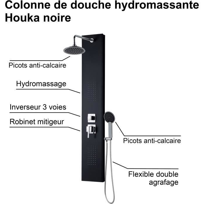 Coluna de hidromassagem - Misturador de cartucho cerâmico - EDOUARD ROUSSEAU - Houka - Preto