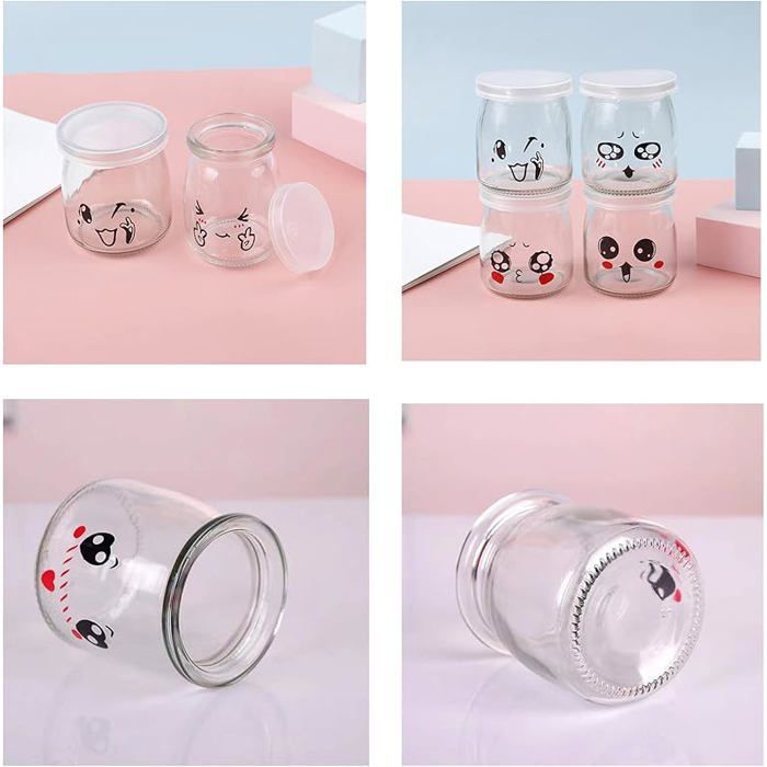 200 ML/136 GR Pot Yaourt 6 Pots Yaourts avec Couvercle Pot en Verre pour Yaourt Maison Desserts Maison 6pc 200ml