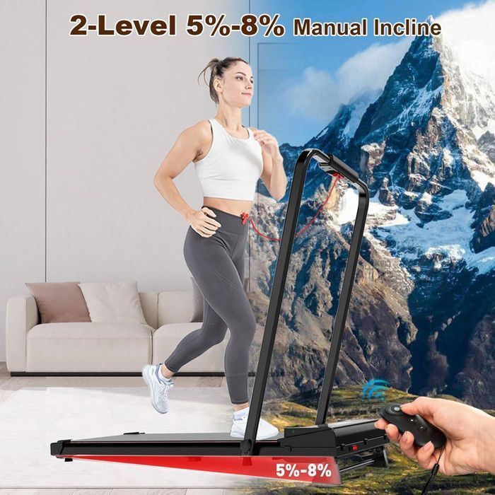 Tapis de Course Pliable-Tapis de Course Puissant-Pente 8%-Moteur 1400W-Vitesse 1-12km/h-Écran LED et Télécommande-Roulettes