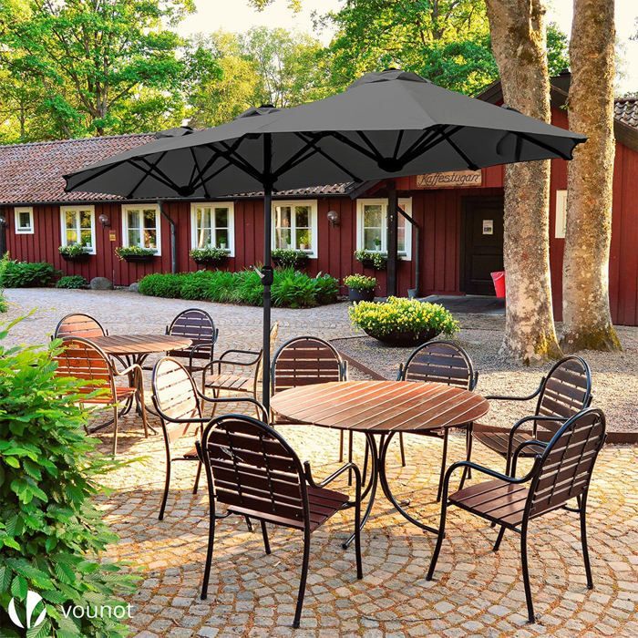 VOUNET® Ombrellone da giardino doppio in alluminio 300x150 cm grigio - Protezione UV 30+