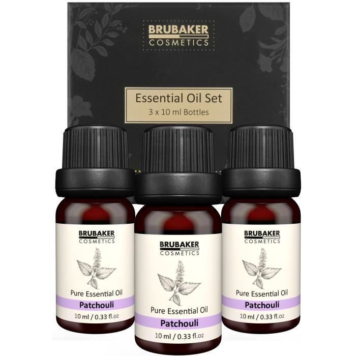 BRUBAKER Cosmetics Huiles Essentielles - Set de 3 Huiles de Patchouli - Aromathérapie - naturel et végétalien - 3 x 10 ml