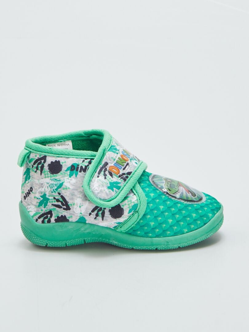 Dinosaurusslippers met hoge schacht en klittenbandsluiting - GROEN