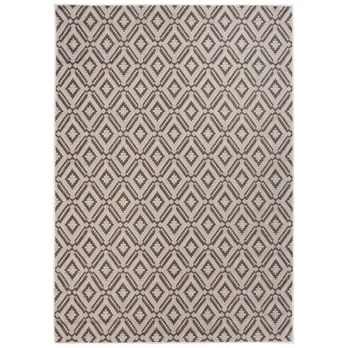 TAPISO Capri Tapis Extérieur Intérieur Cuisine Marron Beige Marocain Sisal Résistant 80x150 cm