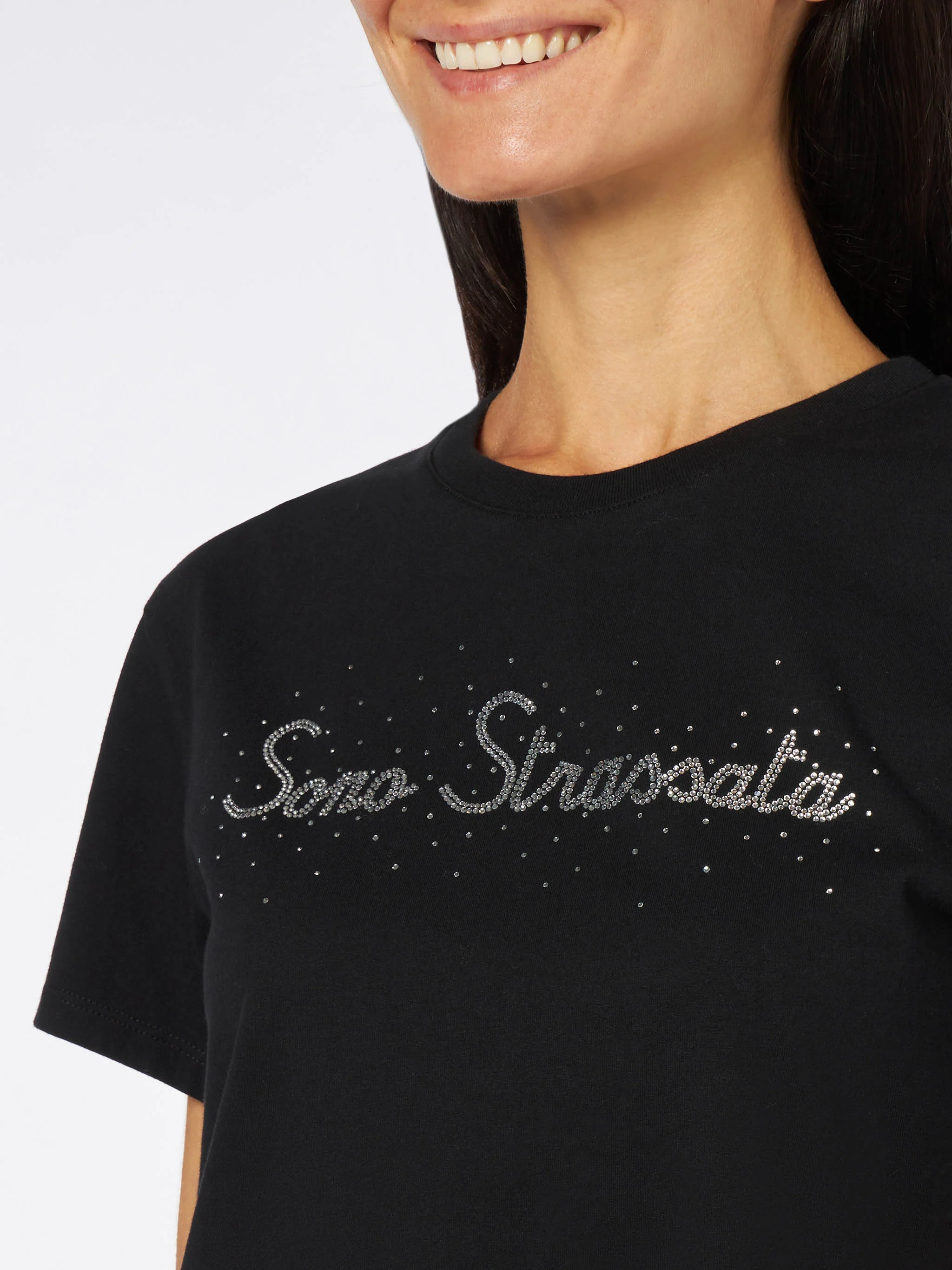 Dames T-shirt van zwaar katoen met strass-print Sono Strassata