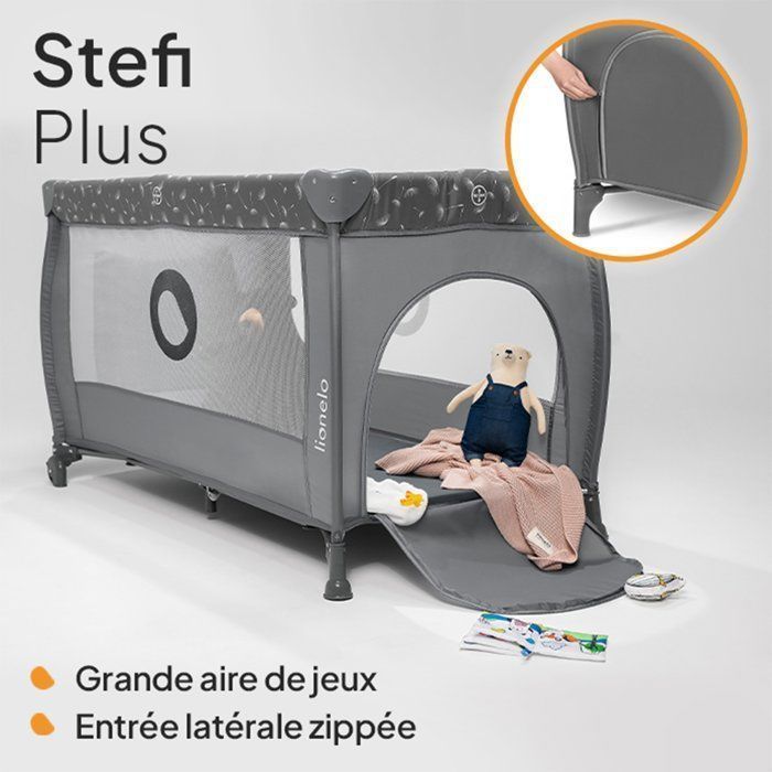 Cuna de viaje compacta 2 en 1 LIONELO Stefi Plus - Parque infantil - Colchón de alta densidad - 0-36 meses - 2 ruedas - Gris
