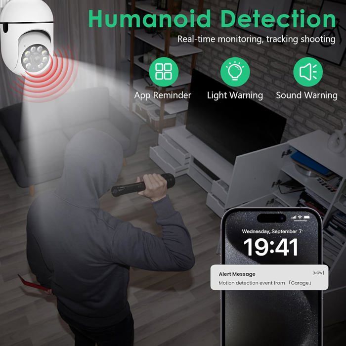 Outdoor Surveillance Camera, Smartphone Connected, Night Vision, Real-Time Notifications, Person Detection, S[YC384]