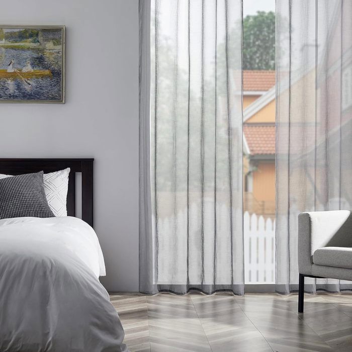 Cortina transparente TOPFINEL de 140x225 cm con ojales para dormitorio de adultos, cortinas y visillos decorativos para interiores, color gris, juego de 2