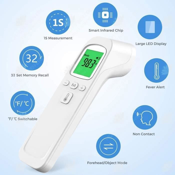 Termómetro electrónico infrarrojo portátil para la frente HTBE®, termómetro médico electrónico sin contacto, termómetro de mano.
