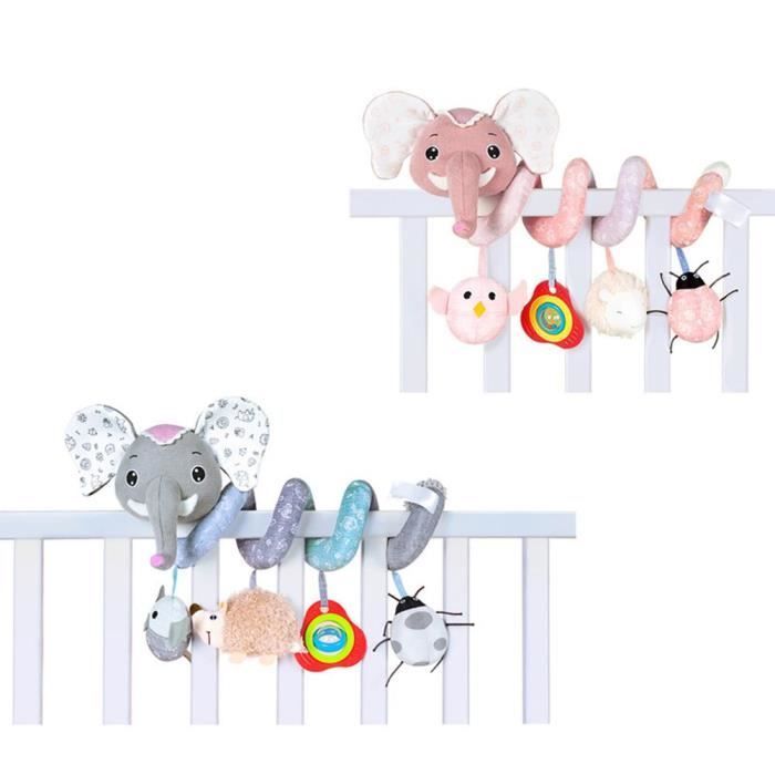 SALUTUYA Juguetes colgantes de actividades en espiral, juguetes de elefante en espiral para cochecito de bebé, música suave, juegos de actividades