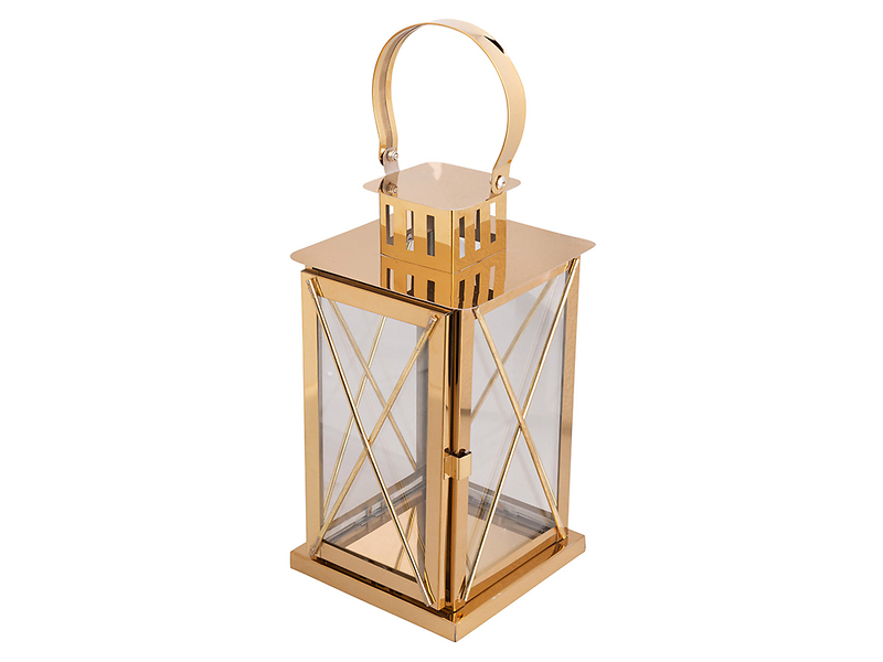 Latarenka metalowa ze szkłem 30 cm złota