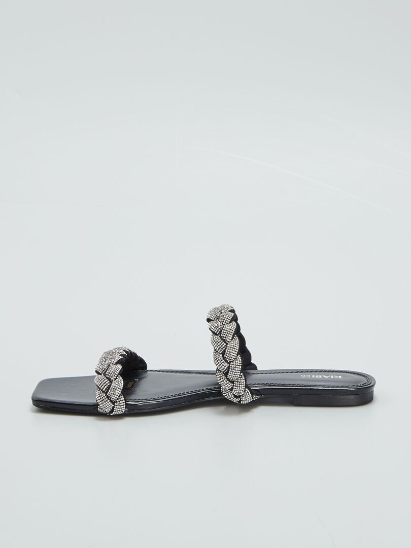 Lage sandalen met strasssteentjes - ZWART