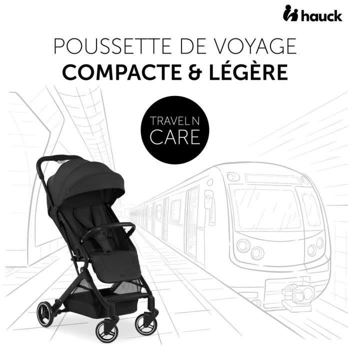 HAUCK - Compact Stroller - TRAVEL N CARE - 4 Wheels - One-Hand Fold - Black