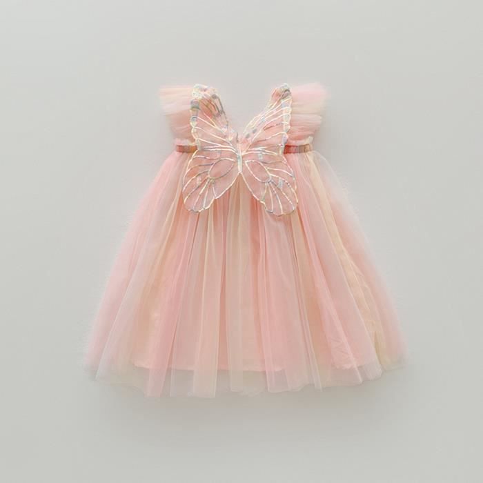 Robe Tutu à bretelles papillon arc-en-ciel colorée pour filles à paillettes Rose1