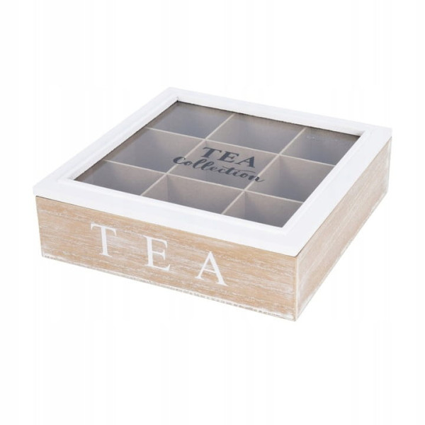 Skrzynka na herbatę 9 miejsc TEA biały 24x24x7cm