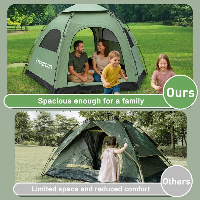 Tienda de campaña plegable para 3-4 personas, tamaño hexagonal extragrande, impermeable, resistente al viento y con protección UV.