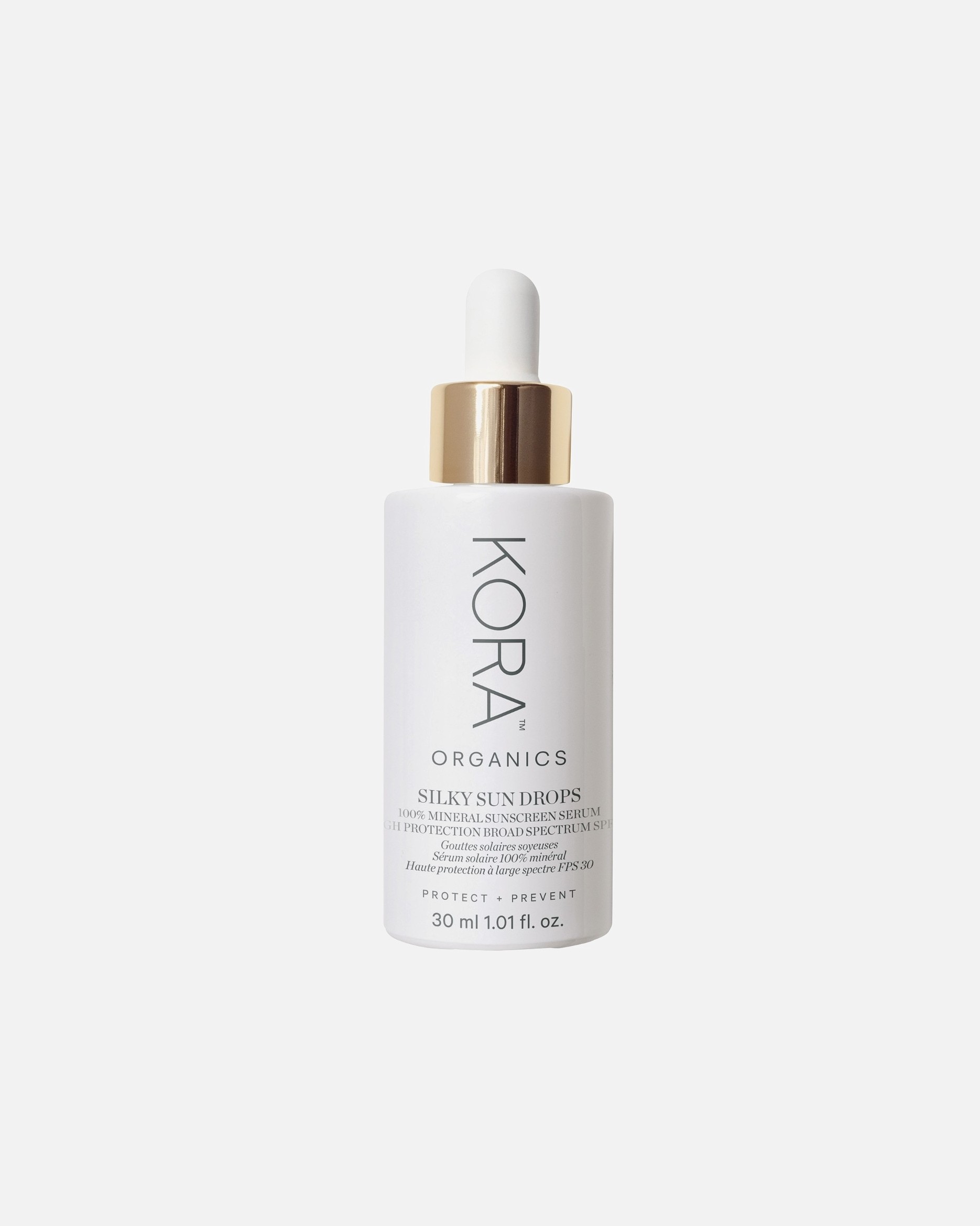 KORA Organics Serum proti staranju Silky Sun Drops 100% mineralni serum za zaščito pred soncem - 30 ml