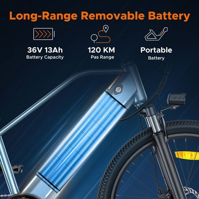 Electric Bike - HILLMILES - MileTrail 1 - Removable 36V 13Ah Battery - 100km Range - Hydraulic Brakes
