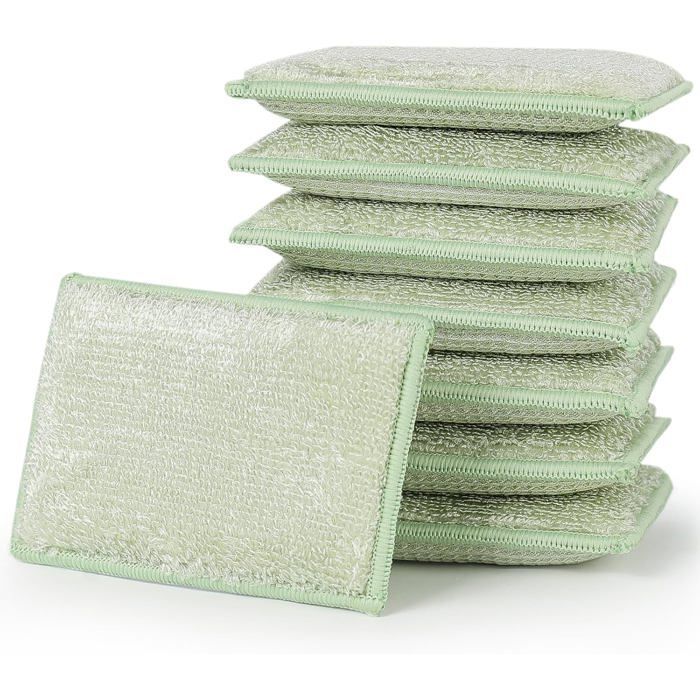 Éponges de Cuisine - WOODOURS - Lot de 8 - Bambou - Résistantes aux Taches - Vert