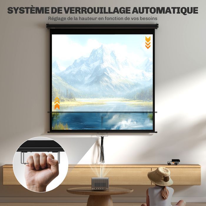 Pantalla de proyección HOMCOM de 85 pulgadas para cine en casa, 1:1, 4K HD, montaje en pared/techo, acero, 162,5 x 8 x 162 cm, color negro.