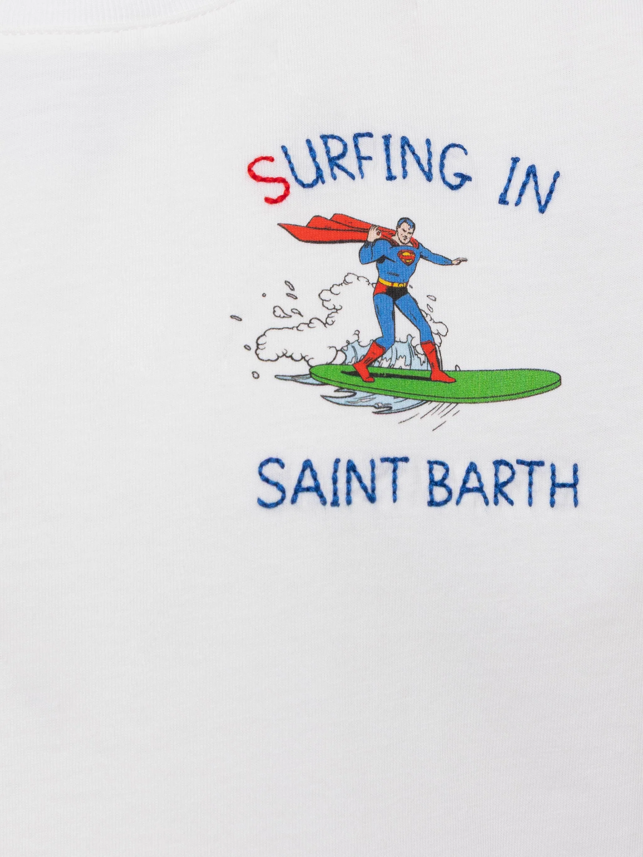 Katoenen T-shirt met borduursel 'Surfen in St. Barth' en Superman-print |