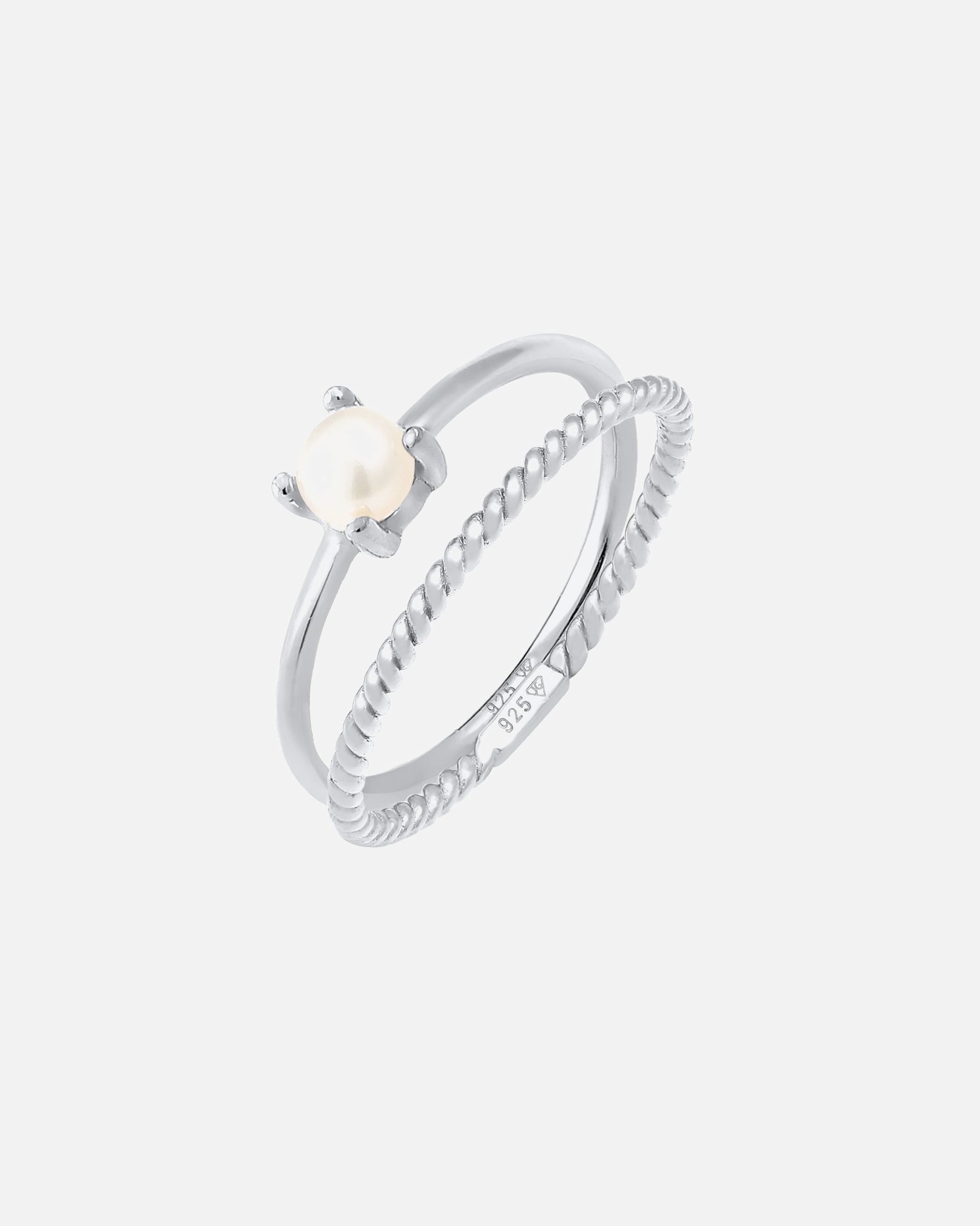 Elli PREMIUM Elli PREMIUM Bague Femmes Twisted Set 2 pièces avec perle d'eau douce de culture en argent sterling 925