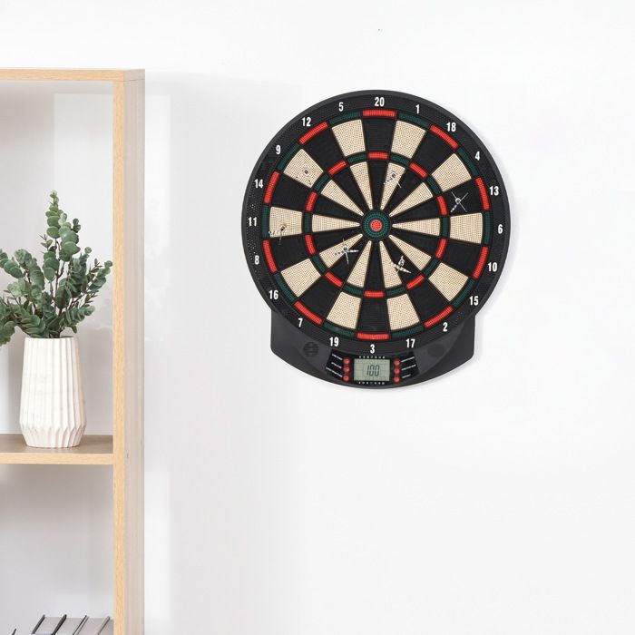 Elektronische Dartscheibe – HOMCOM – 26 Spiele, 185 Varianten, 8 Spieler, 30 Dartpunkte, LCD – Kunststoff – schwarz