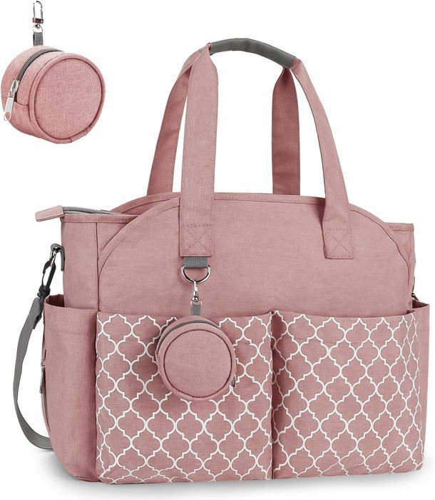 Bolso cambiador para bebé, 13 bolsillos, múltiples compartimentos de almacenamiento, bolso de maternidad, bolso cambiador de viaje con correa para el hombro (rosa)