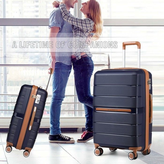 Grote reiskoffer van British Traveller, 76x50x31 cm, met wieltjes en TSA-slot, handbagage - 92 liter, marineblauw