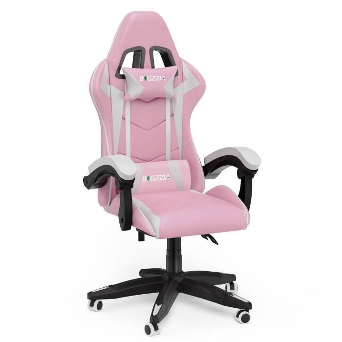 [Bigzzia] Silla gaming - Silla de oficina - Silla gaming giratoria ajustable - con cojín y respaldo reclinable Rosa
