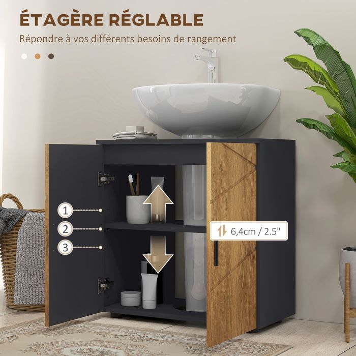 Kleankin 3-piece bathroom furniture set with adjustable shelves, open niches, and cupboards - dark grey oak
