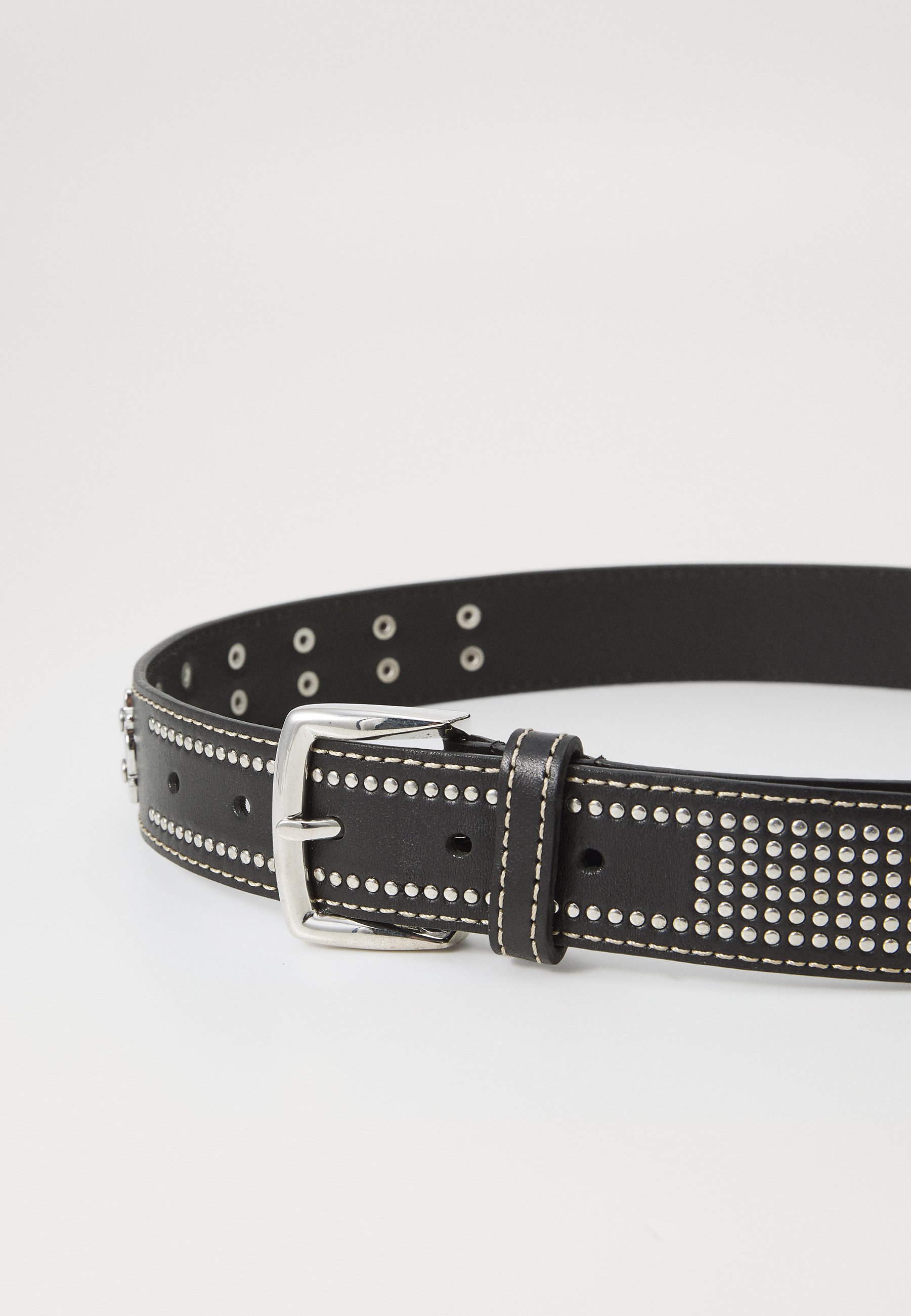 Pinko BELT VITELLO BORCHIE - Riem - limo zwart/geborsteld zilver
