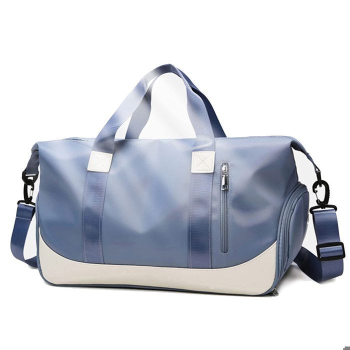 Bolsa deportiva para hombre/mujer, bolsa de viaje con compartimento para zapatos y bolsillo impermeable, bolsa de gimnasio de gran capacidad (40 litros), color azul.
