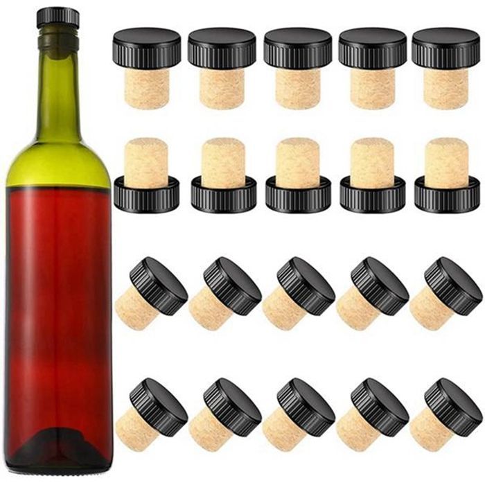 50 tapones de corcho para vino, tapones de degustación, tapones de vino en forma de T con tapa de plástico.