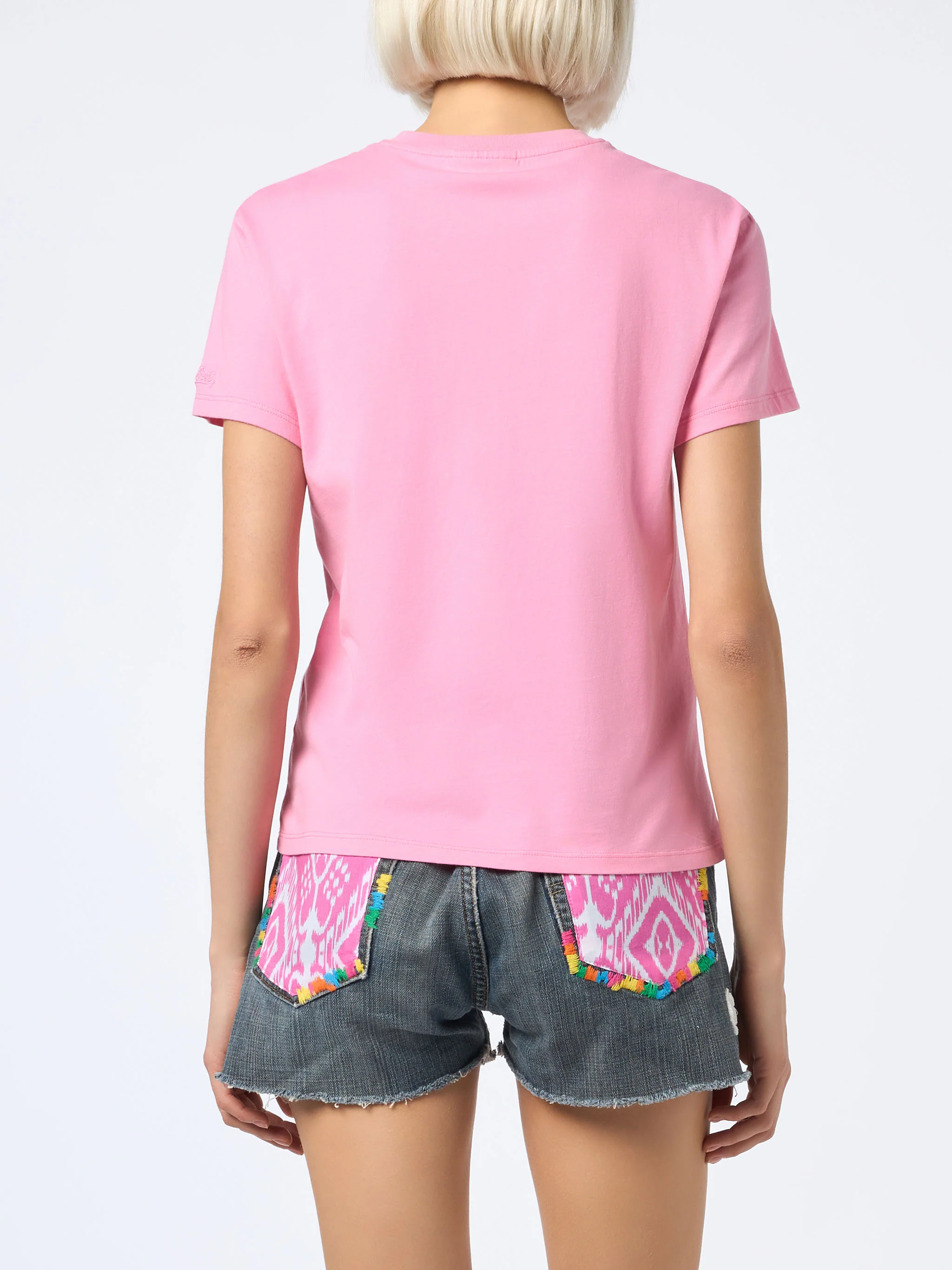 Emilie dames T-shirt met ronde hals van katoenen jersey met Stres-borduurwerk.