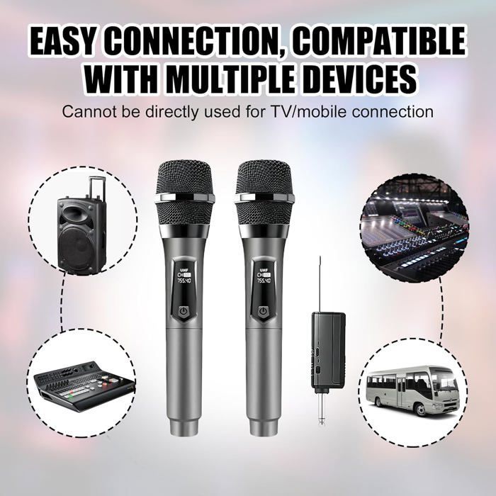 Wireless microphone kit - Professional dynamic system - 60-meter range - USB-C rechargeable - Ideal for karaoke